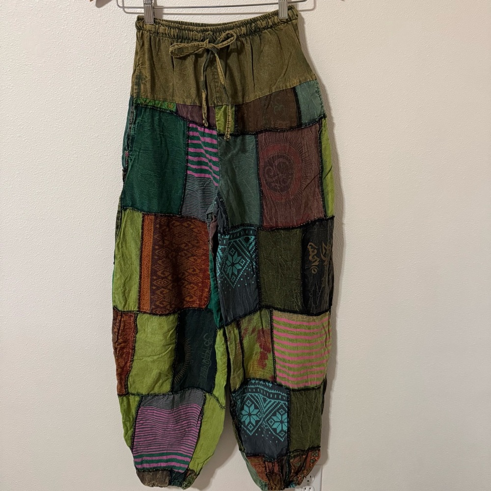 Patchwork Stone Washed Multicolor Drawstring Jogg… - image 1